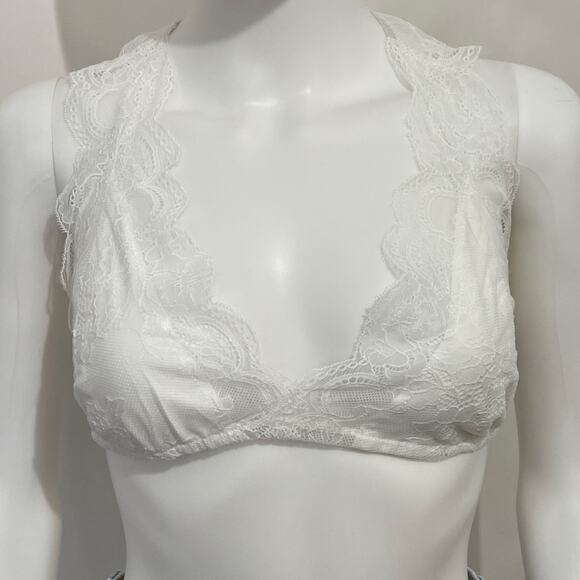 POL Bralette Women Medium White Lace Racerback V-Neck Elegant Girly Cute - Picture 4 of 9